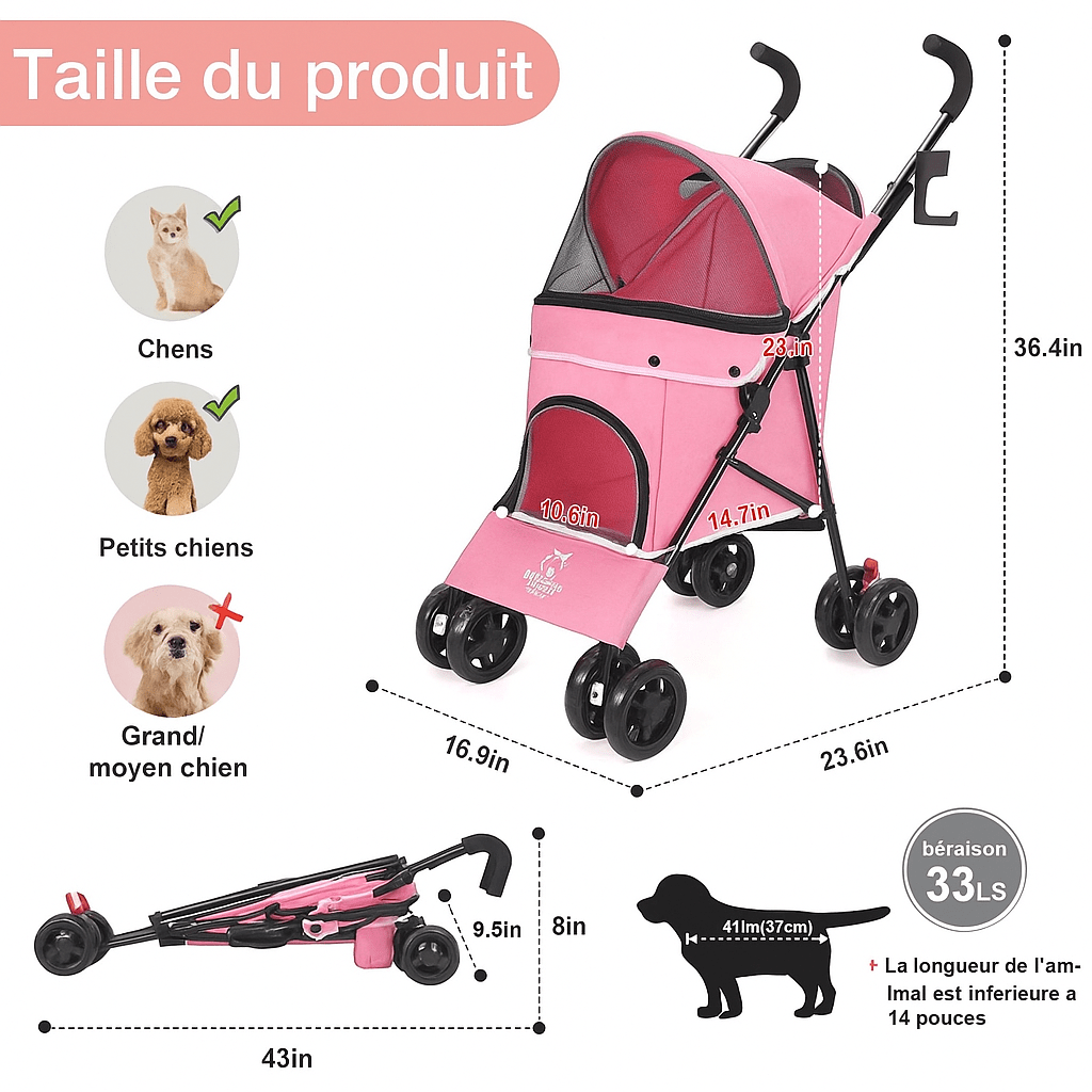 Poussette pour Chien | Confort Premium - Chien Trotteur
